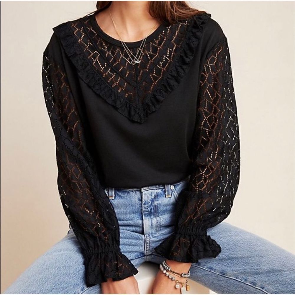 Ro & De Margie Ruffled Lace Sweatshirt Blouse